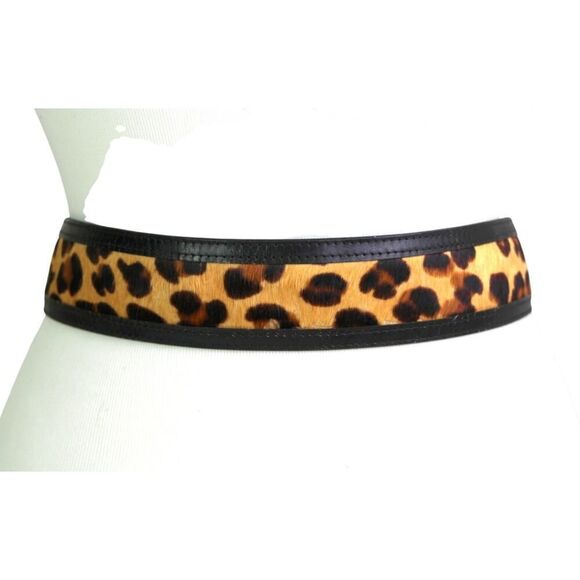Avignon BLACK LEATHER PONY HAIR ANIMAL PRINT 1 7/8"Wd DRESS CASUAL BELT Sz M(52D - Picture 5 of 14
